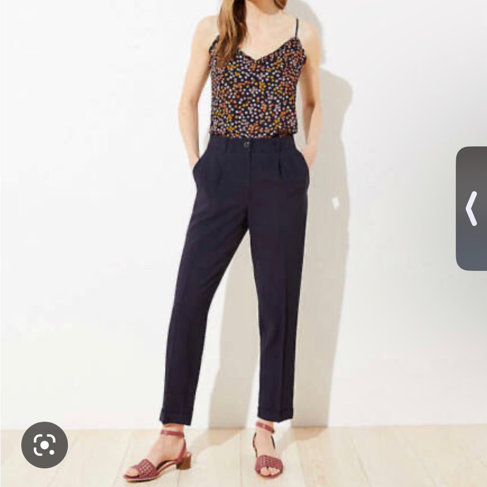 LOFT Petite Slim Pants with Stretch Waist - Navy